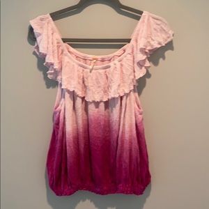 New Free People Ombré pink ruffle shirt